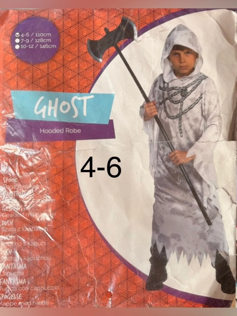 4-6 size Ghost Hooded Robe Kids Costume - White/Grey